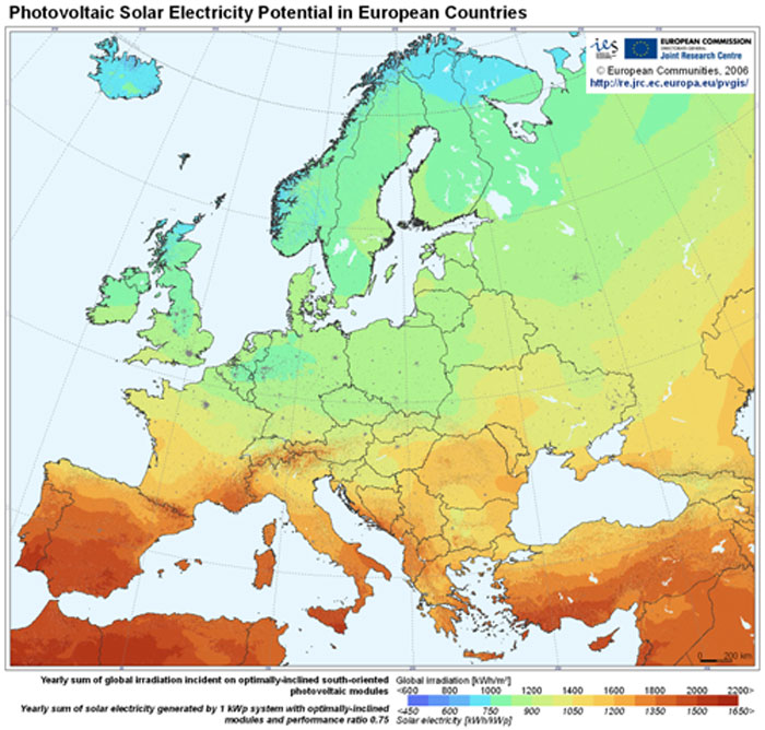 solar radiation for solar pv map